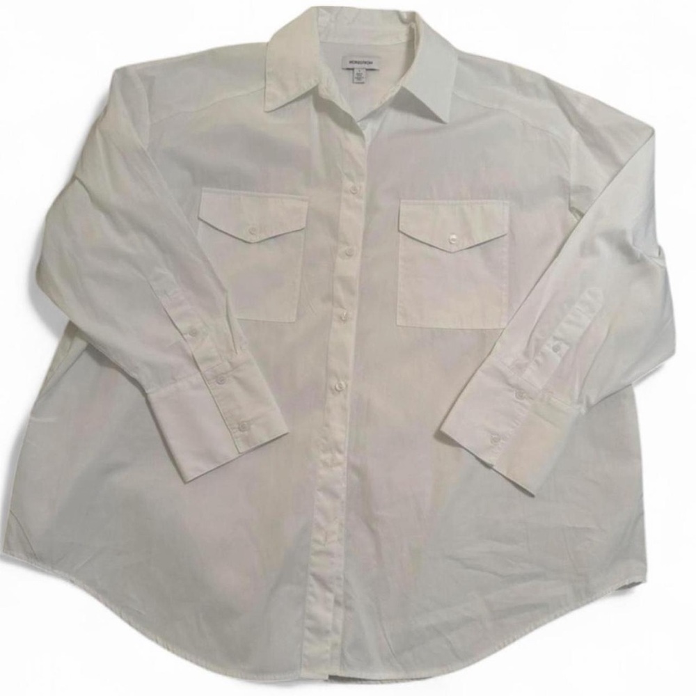 Nordstrom White Poplin Button Up Shirt L - Picture 4 of 6